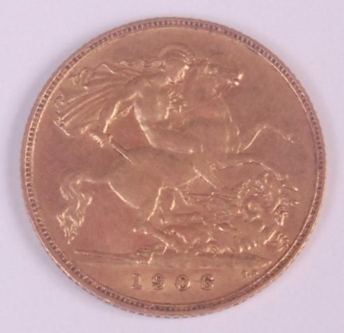 Lot 58 - Great Britain, 1906 gold half sovereign,...