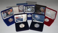 Lot 107 - Five cased silver proof crowns; 2007 Diamond...
