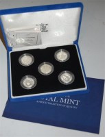 Lot 112 - Cased set of five silver proof one-pound coins...