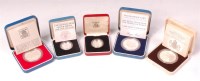 Lot 118 - Five cased silver proof coins; Prince of Wales...