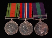 Lot 208 - A trio of medals to include WW II Defence &...