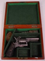 Lot 224 - A Belgian six-shot pin fire revolver, having a...