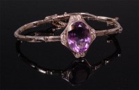 Lot 576 - A ladies 18ct white gold amethyst and diamond...