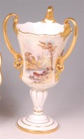 Lot 437 - A Royal Crown Derby porcelain pedestal three...