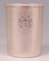 Lot 510 - A Russian silver vodka beaker, bearing coat of...