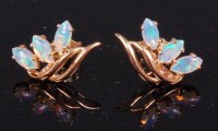 Lot 574 - A pair of contemporary 14ct gold opal set ear...