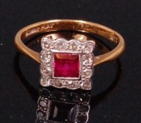 Lot 582 - A ladies Art Deco 18ct gold and platinum, ruby...