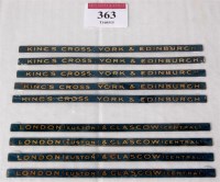 Lot 363 - 9 x Hornby 1932-35 train name boards including...