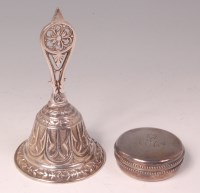 Lot 398 - A continental white metal hand-bell, in the...