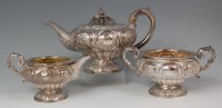 Lot 409 - A George IV silver three piece tea service,...