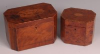 Lot 559 - A George III walnut and marquetry inlaid tea...