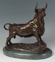 Lot 584 - A 20th century bronze model of a standing bull,...