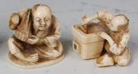 Lot 664 - A Japanese Meiji period carved ivory netsuke,...