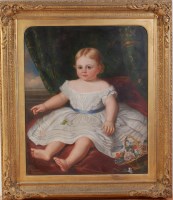 Lot 744 - W R Waters - Portrait of a seated child upon a...