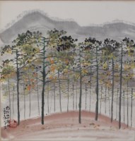 Lot 640 - Hou Youzhen - Trees in a mountain landscape,...