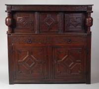 Lot 838 - An antique joined oak court cupboard, having...