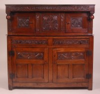 Lot 860 - A 17th century joined oak court cupboard, the...