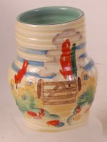 Lot 114 - A 1930s Clarice Cliff Isis pottery lotus vase,...