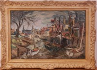 Lot 216 - George Hann (1900-1979) - An urban canal, oil...