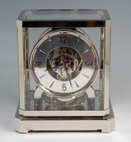 Lot 146 - A Jaegar le Coultre rhodium plated Atmos clock,...