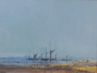 Lot 180 - E Gentry - Barges off Buttonmans Bay, oil on...