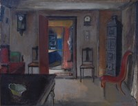Lot 183 - Peder Larsen (1898-1956) - Interior scene, oil...