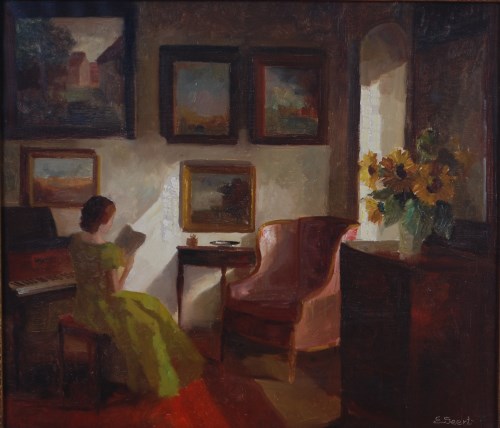 Lot 184 - E Geert (Danish b.1908) - The Music Room,...