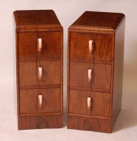 Lot 278 - A pair of Art Deco figured walnut three drawer...