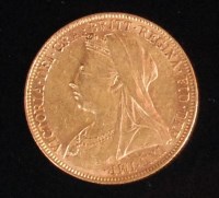 Lot 106 - Great Britain, 1900 gold full sovereign,...