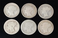 Lot 49 - Great Britain, six Victorian shillings with...