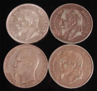 Lot 183 - France, four silver 5 franc coins; 1852, 1867,...
