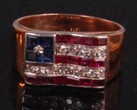Lot 905 - A gents yellow metal gold ruby, sapphire and...