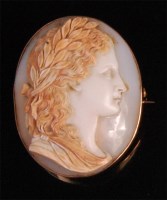 Lot 916 - A late 19th century carved shell cameo brooch,...
