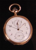 Lot 929 - A gents Zenith 14ct gold pocket chronograph,...