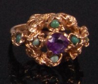 Lot 942 - A ladies 9ct gold amethyst and turquoise set...