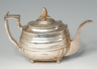 Lot 846 - A late Georgian silver teapot, of oval squat...