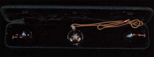 Lot 968 - An Edwardian rock crystal and turquoise set...