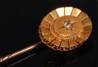 Lot 997 - A circa 1900 yellow metal gents tie-pin, the...