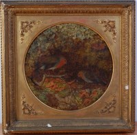 Lot 1177 - Robert Nightingale (1815-1895) - Robins on a...