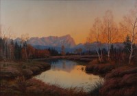 Lot 1186 - Adalbert Wax (1867-1932) - Autumn sunset, oil...