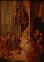 Lot 1224 - J Druillet - The christening, oil on canvas,...