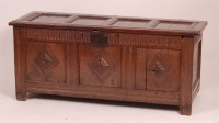 Lot 1304 - A circa 1700 joined oak coffer, having a four...