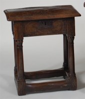 Lot 1346 - A circa 1700 and later adapted oak joint stool,...