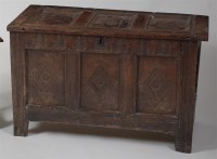 Lot 1347 - A circa 1700 joined oak three panel coffer, on...