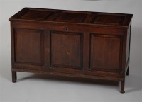 Lot 1348 - An 18th century oak three panel coffer, on...