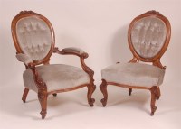 Lot 1323 - A pair of Victorian walnut framed ladies and...