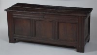 Lot 1353 - A circa 1700 oak coffer, the two plank top on...