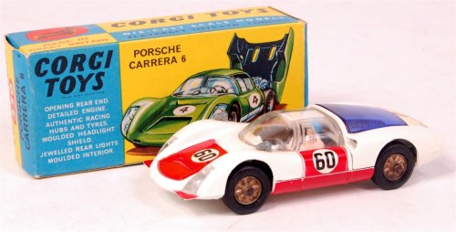 Lot 1678 - Corgi Toys, 330, Porsche Carrera 6, white body,...