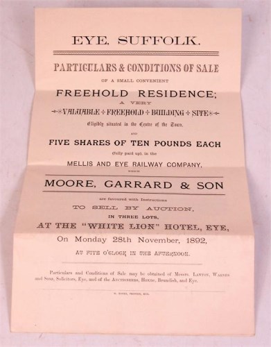 Lot 123 - Ephemera, particulars of a sale eye, Suffolk...