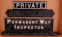Lot 94 - 4 assorted wooden and cast iron railway signs...